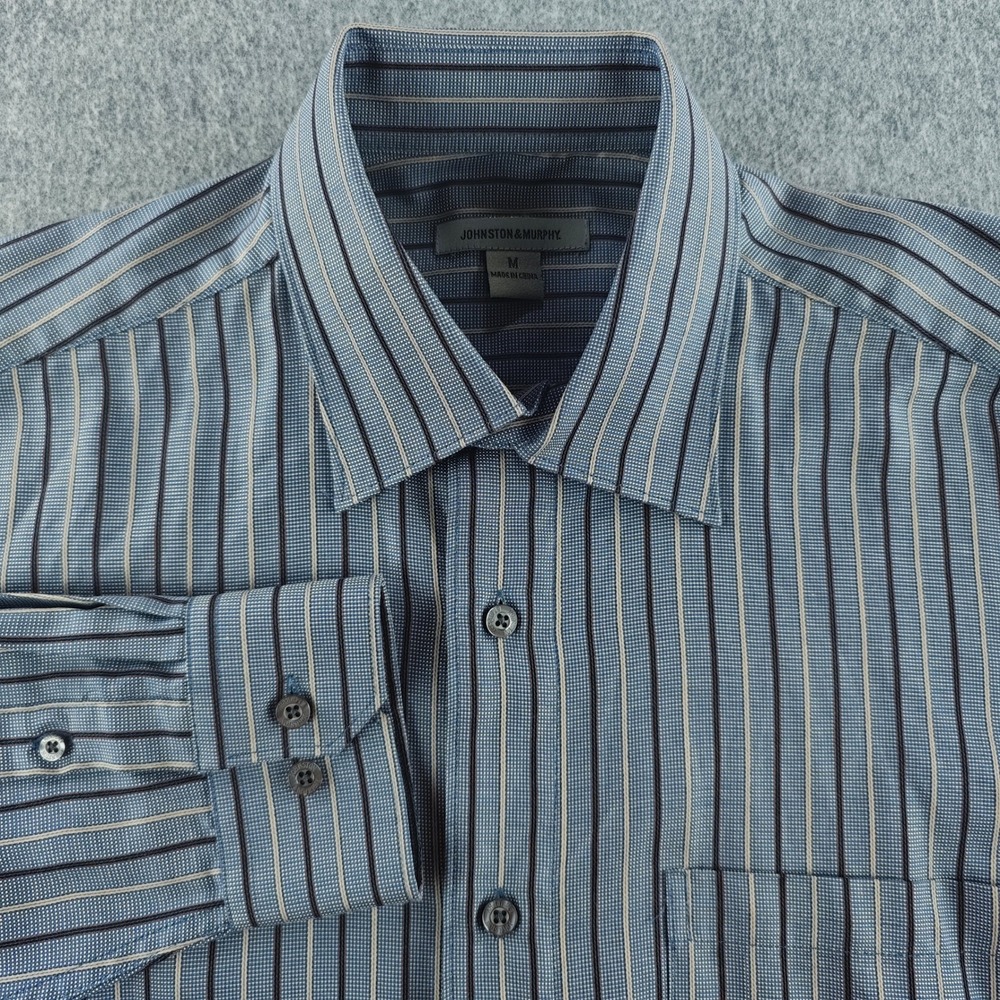 Johnston & Murphy Shirt Mens Medium Blue Striped Long Sleeve Button Down